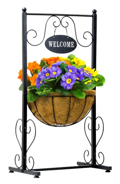 Sorbus Welcome Sign Metal Planter In Black