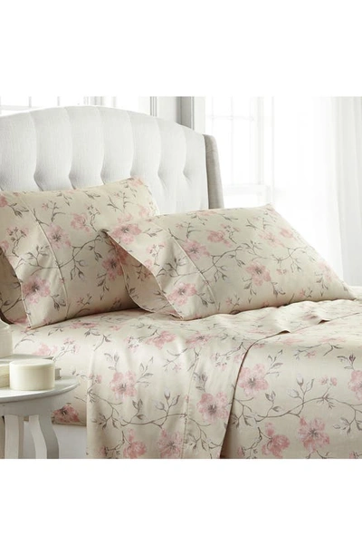 Southshore Fine Linens Mystic Garden 300 Tc Long Staple Sateen Cotton Sheet Set In Floral Soft Sand