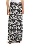 Loveappella Floral Roll Top Maxi Skirt In Black/ Ivory