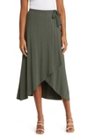Loveappella Faux Wrap Skirt In Olive