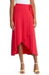 Loveappella Faux Wrap Skirt In Red