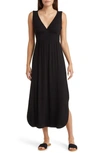 Loveappella Sleeveless V-neck Jersey Midi Dress In Black