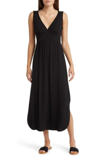 Loveappella Sleeveless V-neck Jersey Midi Dress In Black