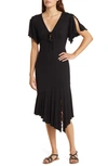 Loveappella Flouncy Tie Front Asymmetric Hem Sheath Dress In Black