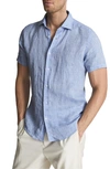Reiss Holiday Short Sleeve Linen Button-up Shirt In Soft Blue