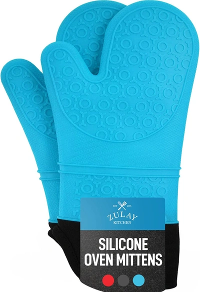 Zulay Kitchen Extra Long Silicone Oven Mitts In Blue