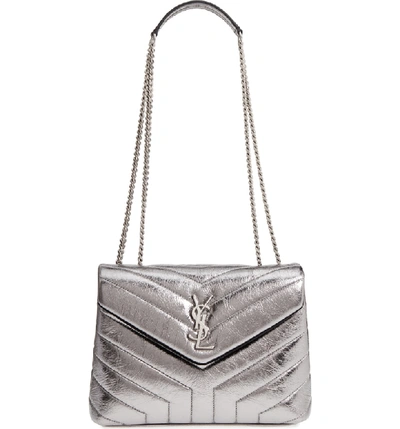 Saint Laurent Small Loulou Metallic Leather Shoulder Bag - Metallic In Silver