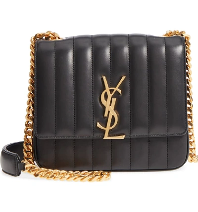 Saint Laurent Small Vicky Leather Wallet On A Chain - Green In Black