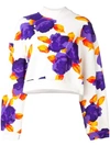 Msgm Cropped Floral-print Logo Sweatshirt In White