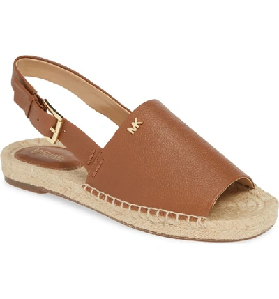 Michael Michael Kors Women's Fisher Leather Espadrille Sandals In Luggage Tumbled Leather
