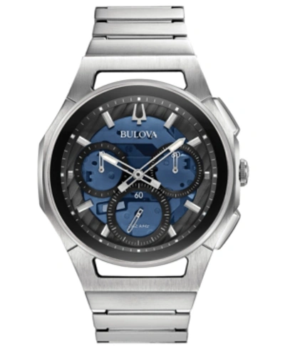 Bulova Men's Chronograph Curv Stainless Steel Bracelet Watch 44mm In Blue/silver