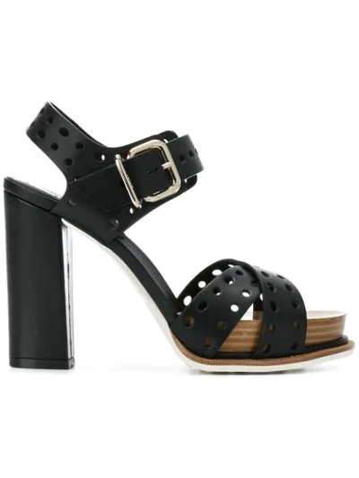 Tod's Perforated Platform Sandals In Black
