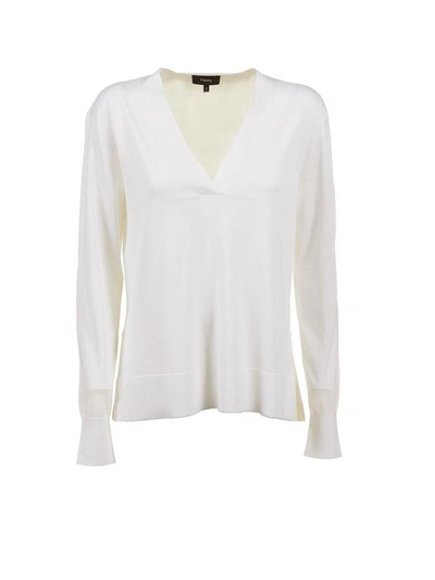 Theory Deep V-neck Sweater In Bianco