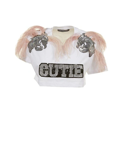 Marcobologna Marco Bologna Feathered Cutie Crop Top In Bianco Rosa