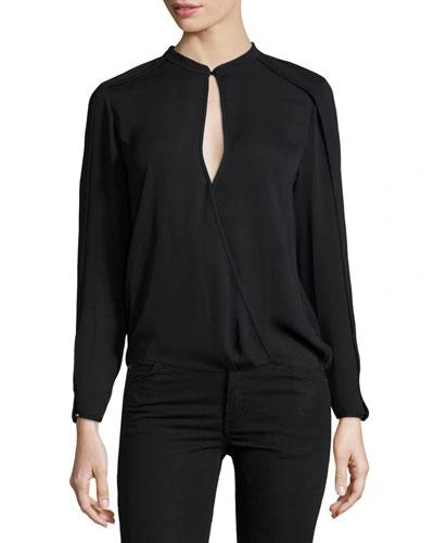 Halston Heritage Long-sleeve Jewel-neck Top, Black