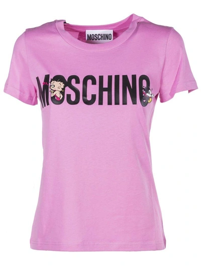 Moschino Logo Print T-shirt In Pink & Purple