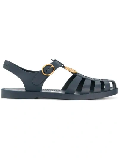 Gucci Buckle Strap Sandals In Blue