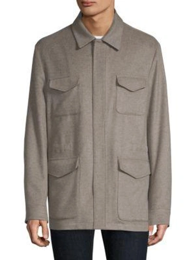 Kiton Point Collar Cashmere Jacket In Grey