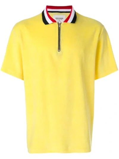 Noon Goons Striped Collar Half Zip Polo Shirt In Yellow