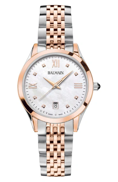 Balmain Watches Classic R Diamond Two-tone Bracelet Watch, 34mm In Stainless Steel/ Rose Gold