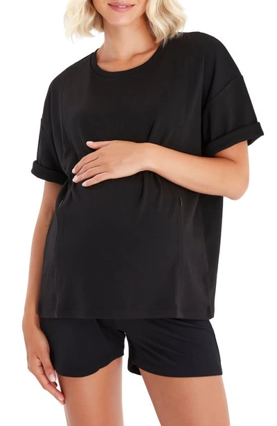 Accouchée Anytime Anywhere Side Zip Maternity/nursing Tee In Black