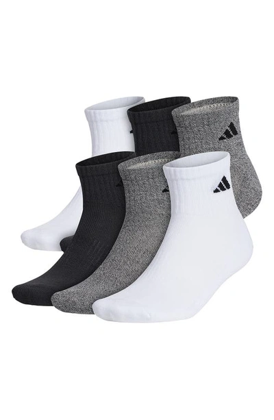Adidas Originals 6-pack Athletic Quarter Socks In White/ Alumina Beige/ Grey