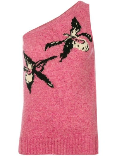 Prada Asymmetric Shoulder Knit Top In Pink