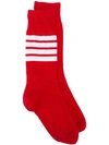 Thom Browne Women's Logo Stripe Mid-calf Socks In Red