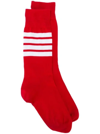 Thom Browne Women's Logo Stripe Mid-calf Socks In Red