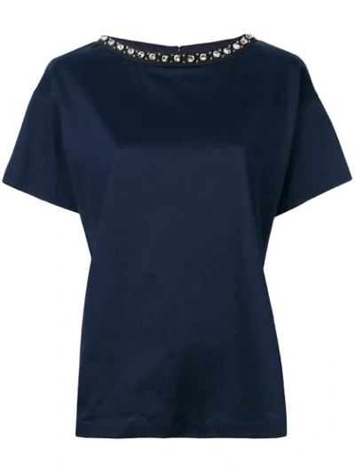 Moncler Boxy Embellished Neck T-shirt In Blue