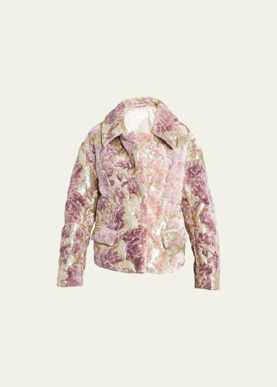 Dries Van Noten Vondi Embroidered Sequin Floral Shirt Jacket In Old Rose