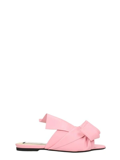 N°21 Bow Pink Leather Flat Sandals In Rose-pink