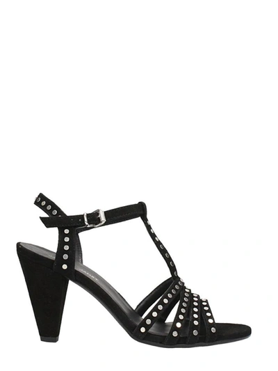 Janet & Janet Black Suede Sandals Straps Silver Studs