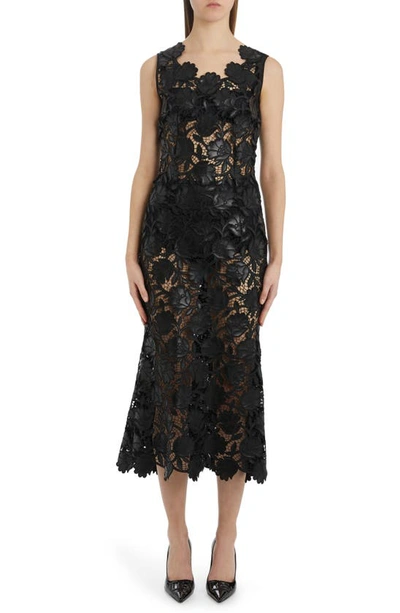 Dolce & Gabbana Floral-lace Midi Dress In Black