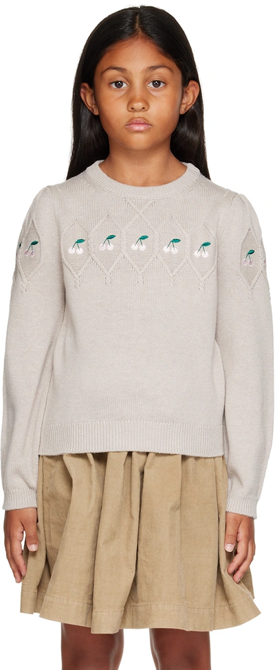 Bonpoint Kids' Dalphonza Embroidered-cherry Jumper In Gris Chine C. 192