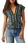 Free People Landy Print Lace Top In New Black Combo