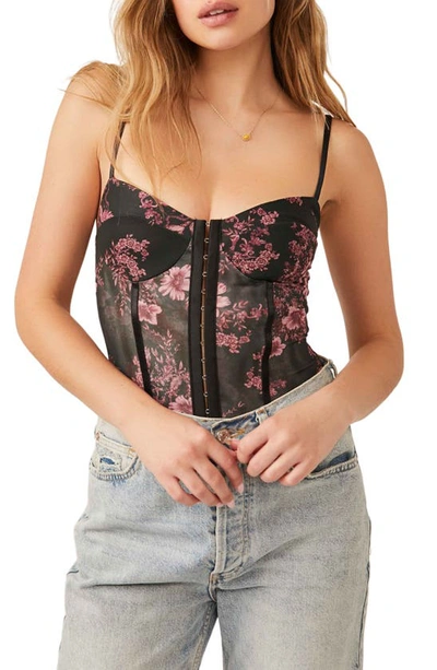 Free People Intimately Fp Floral Mesh Bodysuit In Black Combo