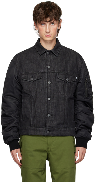 Moschino Ruched-sleeve Denim Jacket In Black