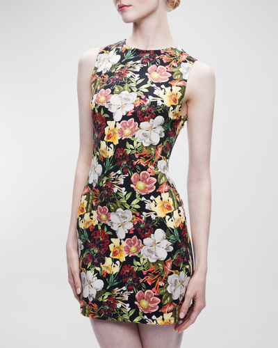 Alice And Olivia Wynell Floral-print Sleeveless Minidress In Juniper Floral Black