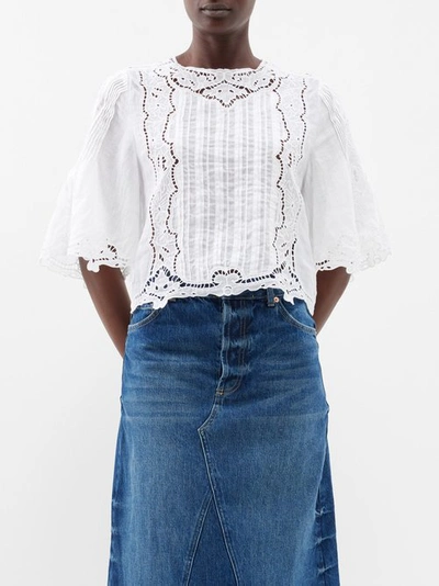 Isabel Marant Embroidered Bell Sleeve Top In White