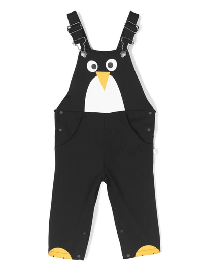 Stella Mccartney Black Dungarees For Baby Boy With Print In Nero