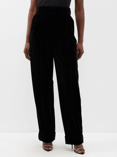 Alexandre Vauthier Cotton Velvet High Rise Wide Trousers In Black