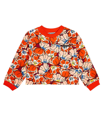 Kenzo Kids' Logo刺绣棉卫衣 In Red