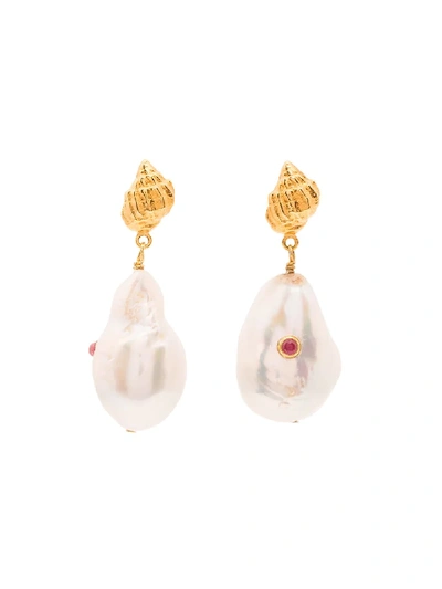 Anni Lu Gold-plated Sterling Silver Baroque Pearl Shell Ruby Earrings In White Pink