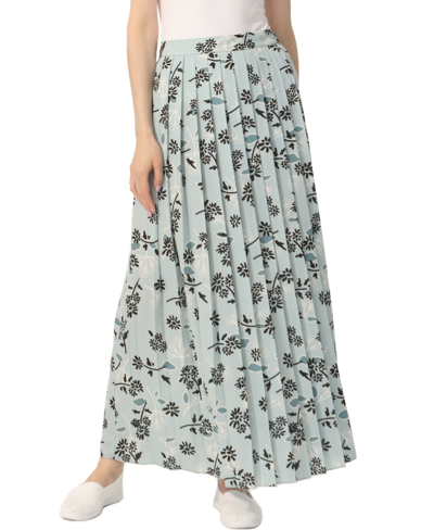 Kimi & Kai Women's Print Box Pleat Maxi Skirt In Pastel Turquoise