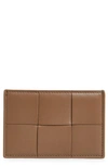Bottega Veneta Intrecciato Leather Card Case In Taupe Grey-gold