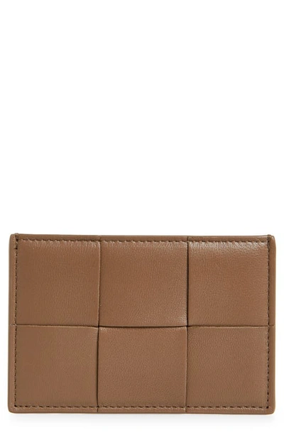 Bottega Veneta Intrecciato Leather Card Case In Taupe Grey-gold