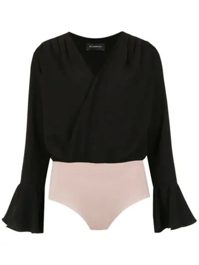 Olympiah Titicaca Wrap Style V Neck Blouse In Black