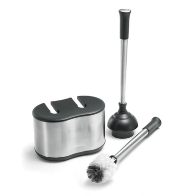 Polder Stainless-steel Dual Bath Caddy With Toilet Brush And Plunger, Black