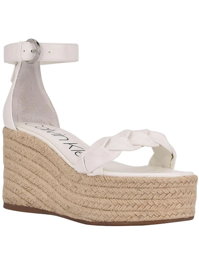 Calvin Klein Thea Womens Faux Leather Sandal Wedge Heels In White